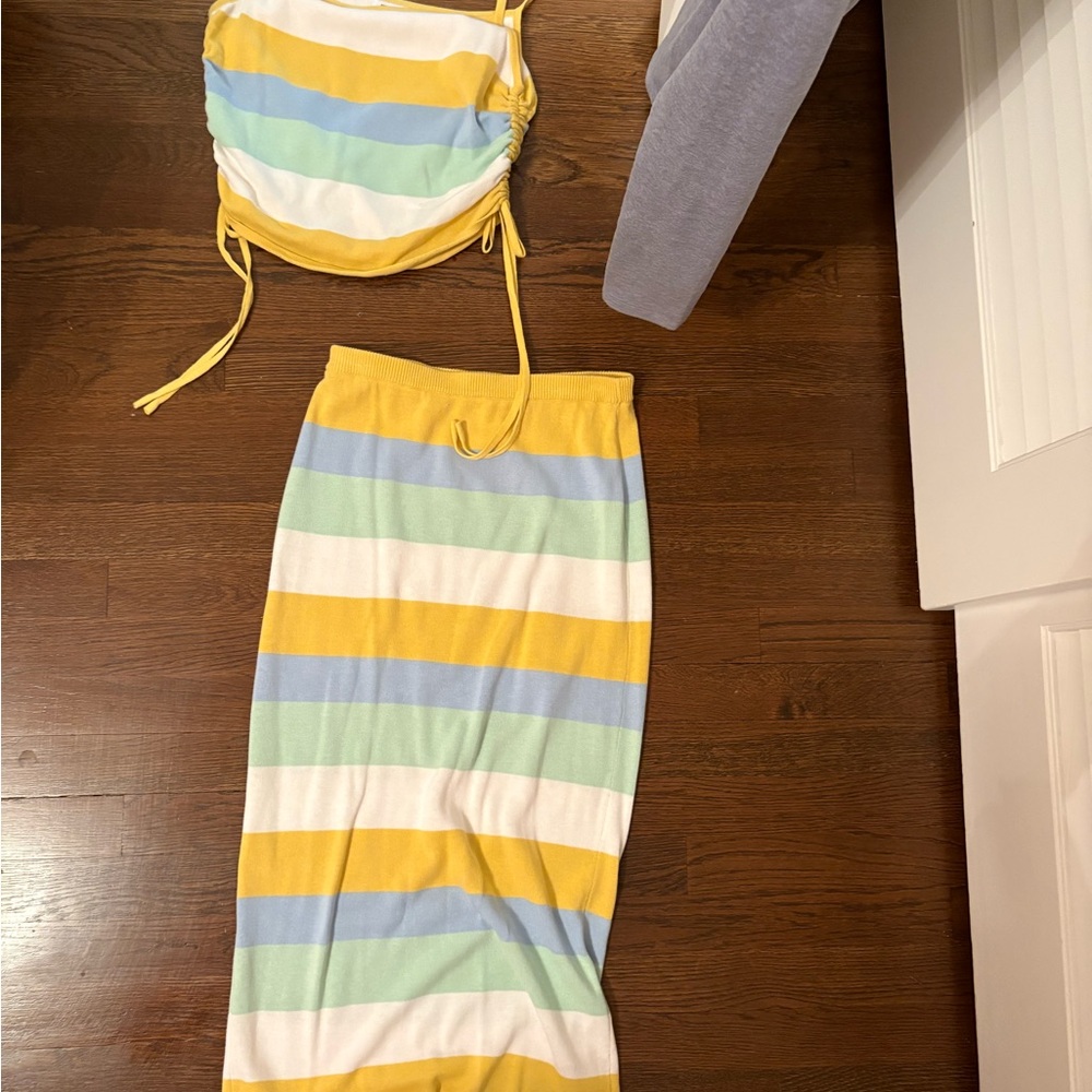 Striped Maxi Skirt in Yellow, Light Blue, Mint & White